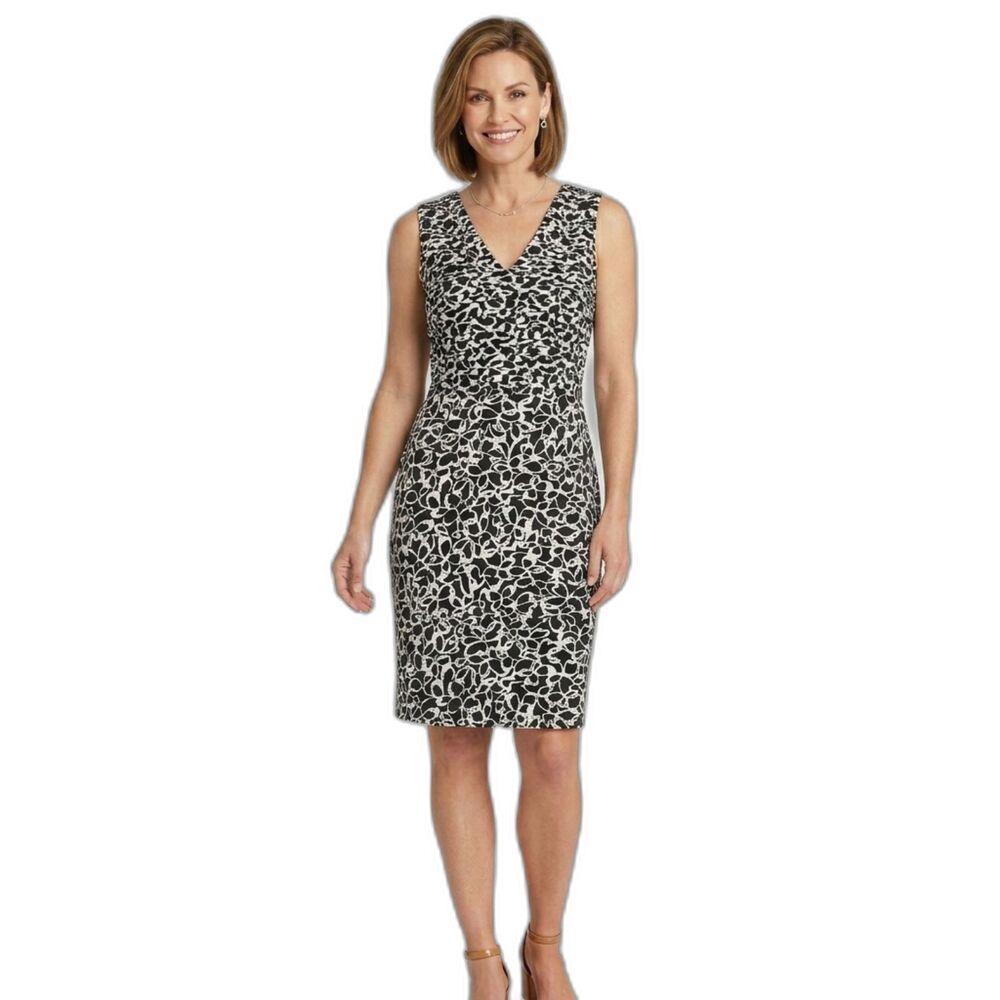 Cocktail Dress Black & White Pleated Sheath